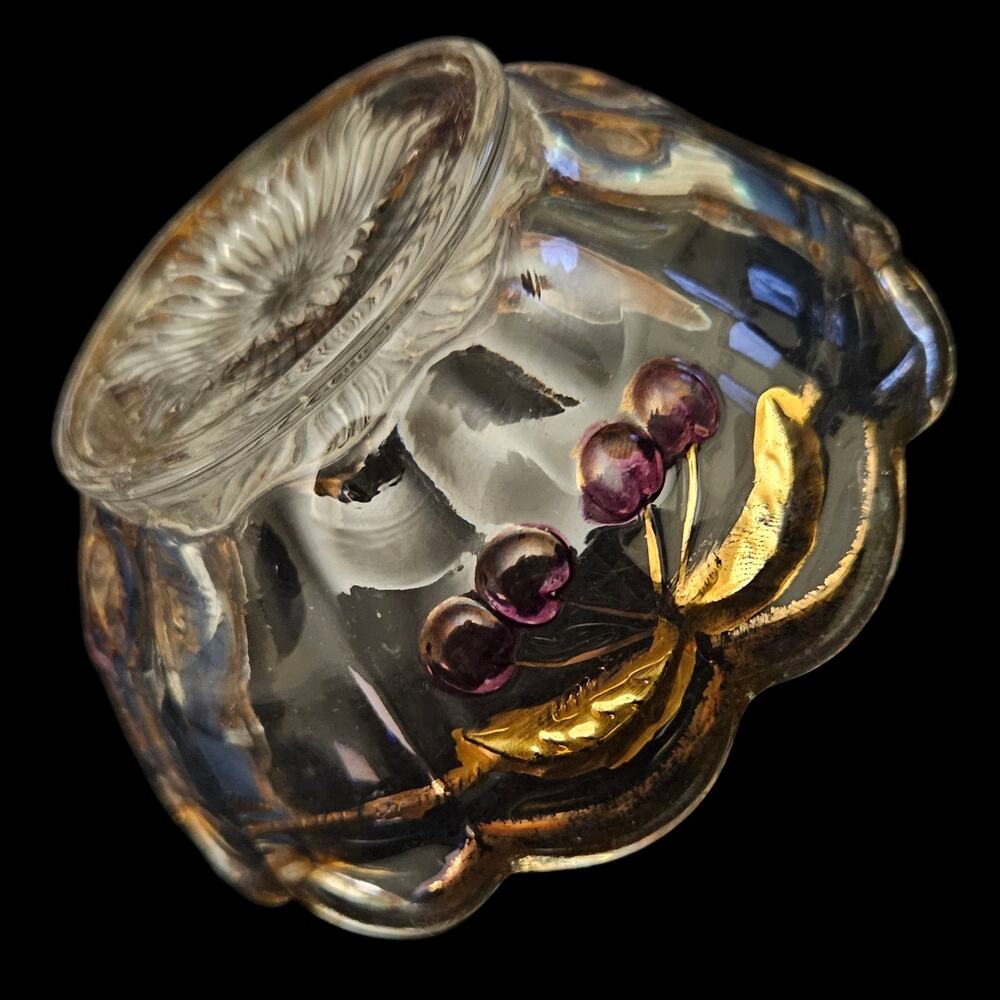 Antique Northwood Glass Cherry Bowl Gold Gilt Scalloped Candy Dish